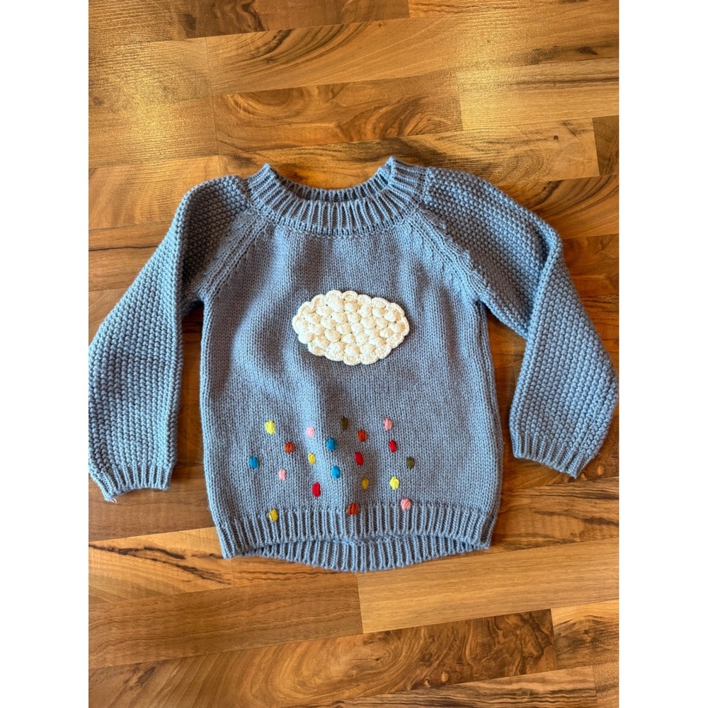 Unbranded Cloud Raindrop Knit Sweater Toddler Size 120‎ Blue Good Whimsical 3D